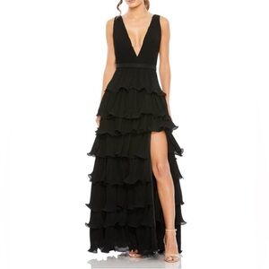 Mac Duggal Black Layered Maxi Dress